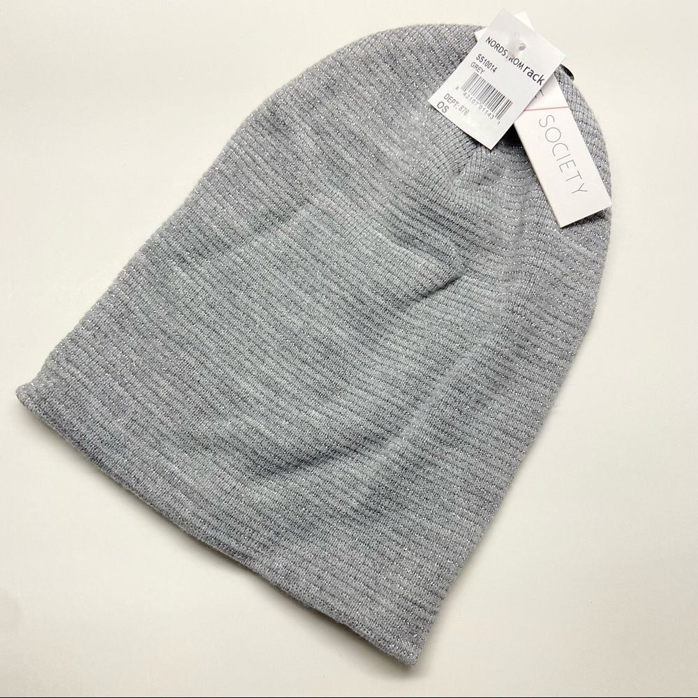 Sole Society Grey Metallic Slouchy Knit Beanie Hat - Picture 2 of 9